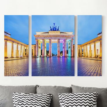 Canvas schilderijen - 3-delig Illuminated Brandenburg Gate