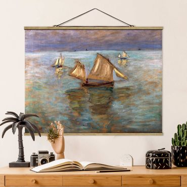 Stoffen schilderij met posterlijst Claude Monet - Fishing Boats Near Pourville