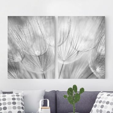 Canvas schilderijen - 2-delig  Dandelions Macro Shot In Black And White
