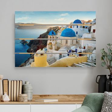 Houten schilderijen op plank Santorini
