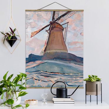 Stoffen schilderij met posterlijst Piet Mondrian - Windmill