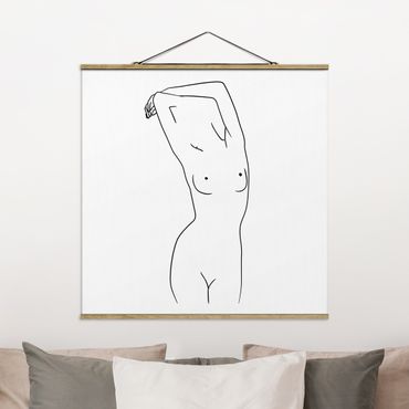 Stoffen schilderij met posterlijst Line Art Nude Black And White