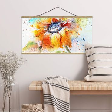 Stoffen schilderij met posterlijst Painted Sunflower