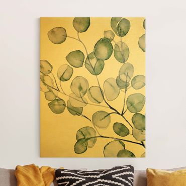 Canvas schilderijen - Goud Green Watercolour Eucalyptus Branch