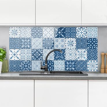 Spatscherm keuken Tile Pattern Mix Blue White