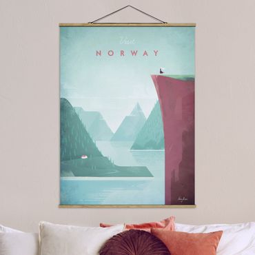 Stoffen schilderij met posterlijst Travel Poster - Norway