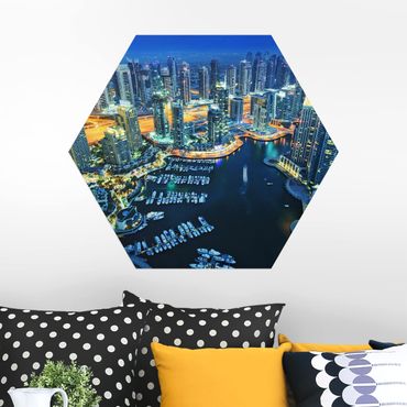 Hexagons Aluminium Dibond schilderijen Dubai Marina At Night