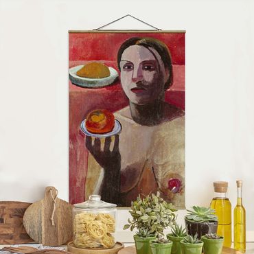 Stoffen schilderij met posterlijst Paula Modersohn-Becker - Semi-nude Italian Woman with Plate
