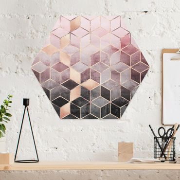 Hexagons Forex schilderijen Pink Grey Golden Geometry