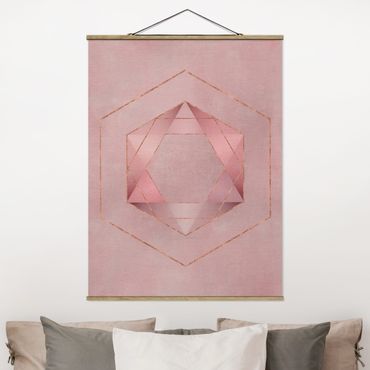 Stoffen schilderij met posterlijst Geometry In Pink And Gold I