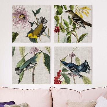 Canvas schilderijen - 4-delig Birds On Linen Set II