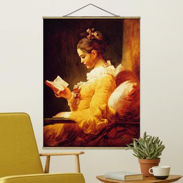 Stoffen schilderij met posterlijst Jean Honoré Fragonard - Young Girl Reading
