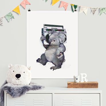 Posters Illustration Koala With Radio Painting