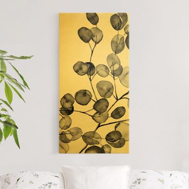 Canvas schilderijen - Goud Black And White Eucalyptus Twig Watercolour