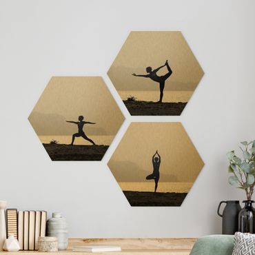 Hexagons Aluminium Dibond schilderijen - 3-delig Yoga Trio
