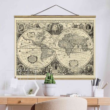 Stoffen schilderij met posterlijst Vintage World Map Antique Illustration
