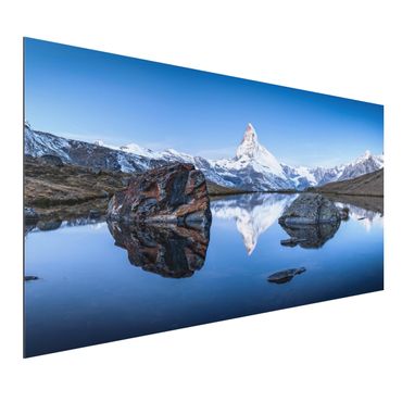 Aluminium Dibond schilderijen Stellisee Lake In Front Of The Matterhorn