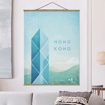 Stoffen schilderij met posterlijst Travel Poster - Hong Kong