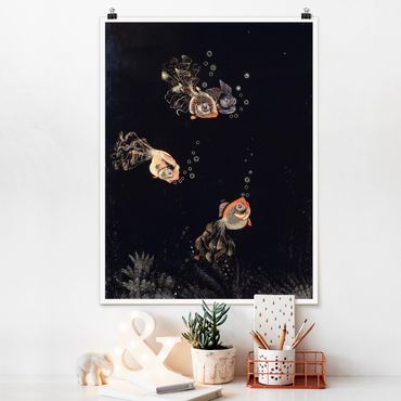 Posters Jean Dunand - Underwater Scene with red and golden Fish, Bubbles