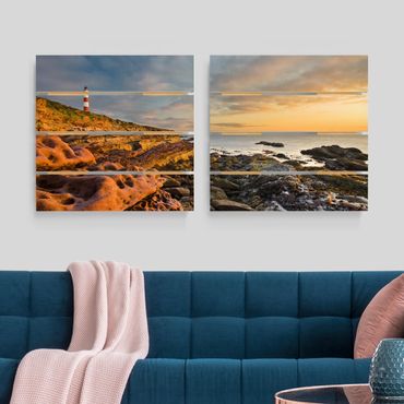 Houten schilderijen op plank - 2-delig Tarbat Ness Ocean & Lighthouse At Sunset