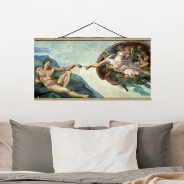 Stoffen schilderij met posterlijst Michelangelo - The Sistine Chapel: The Creation Of Adam