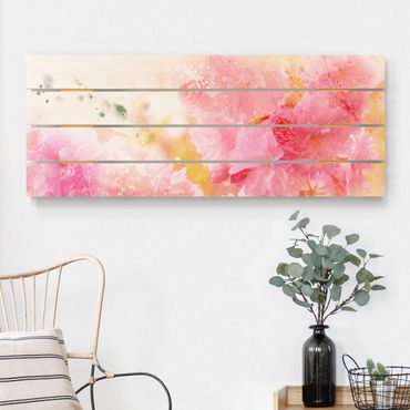 Houten schilderijen op plank Watercolour flowers peonies
