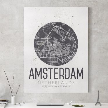 Canvas schilderijen Amsterdam City Map - Retro