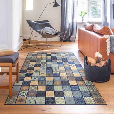 Vinyl tapijt Sunny Mediterranian Tiles With Blue Joints