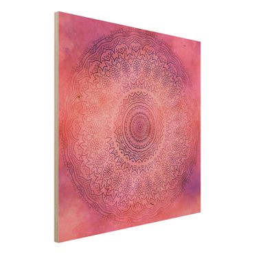 Houten schilderijen Watercolour Mandala Light Pink Violet