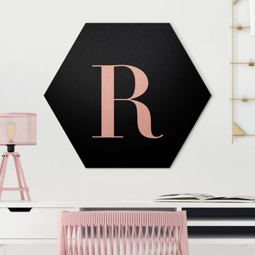Hexagons Aluminium Dibond schilderijen Letter Serif Black R