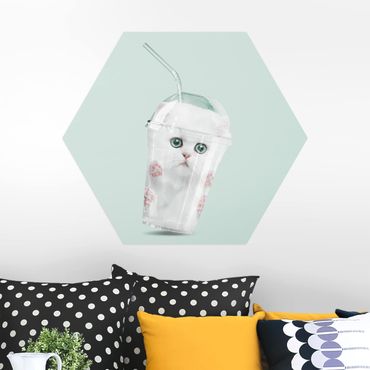 Hexagons Aluminium Dibond schilderijen Shake With Cat