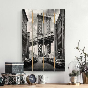 Houten schilderijen op plank Manhattan Bridge In America