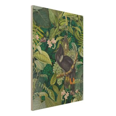 Houten schilderijen Colourful Collage - Cockatoos In The Jungle
