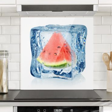 Spatscherm keuken Melon in ice cube