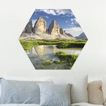 Hexagons Aluminium Dibond schilderijen South Tyrolean Zinnen And Water Reflection