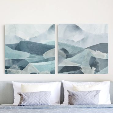 Canvas schilderijen - 2-delig  Waves In Blue Set I