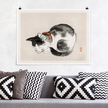 Posters Asian Vintage Drawing Sleeping Cat