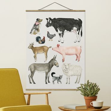 Stoffen schilderij met posterlijst Farm Animal Family I