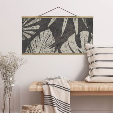 Stoffen schilderij met posterlijst Palm Leaves Dark Grey Backdrop