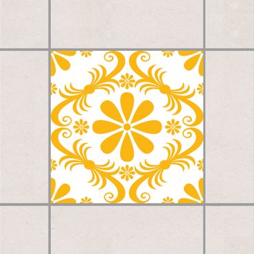 Tegelstickers White Floral Melon Yellow