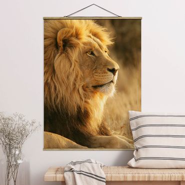 Stoffen schilderij met posterlijst King Lion