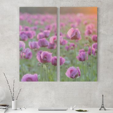 Canvas schilderijen - 2-delig  Purple Poppy Flower Meadow In Spring