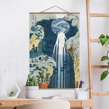 Stoffen schilderij met posterlijst Katsushika Hokusai - The Waterfall of Amida behind the Kiso Road