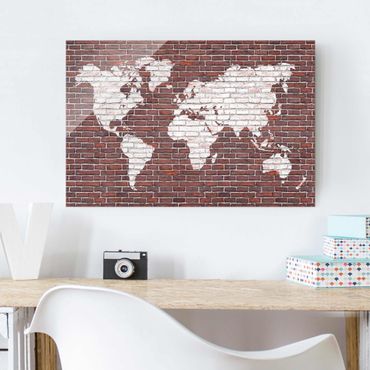 Glasschilderijen Brick World Map