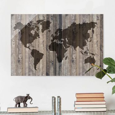 Glasschilderijen Wood World Map