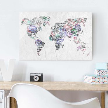 Glasschilderijen Passport Stamp World Map