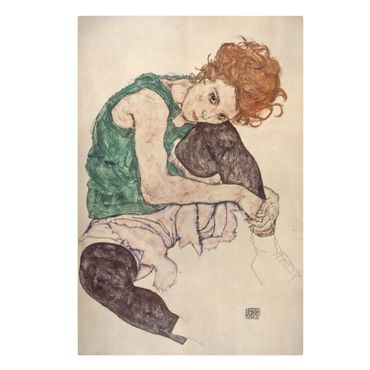 Canvas schilderijen Egon Schiele - Sitting Woman With A Knee Up