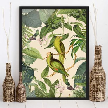 Ingelijste posters Vintage Collage - Parrots In The Jungle