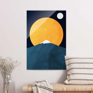 Glasschilderijen Sun, Moon And Mountain