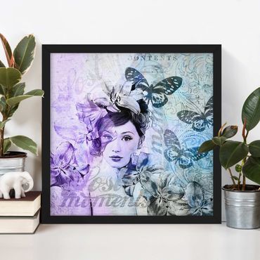 Ingelijste posters Shabby Chic Collage - Portrait With Butterflies